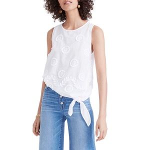 MADEWELL EMBROIDERED SIDE TIE WHITE TANK SZ L